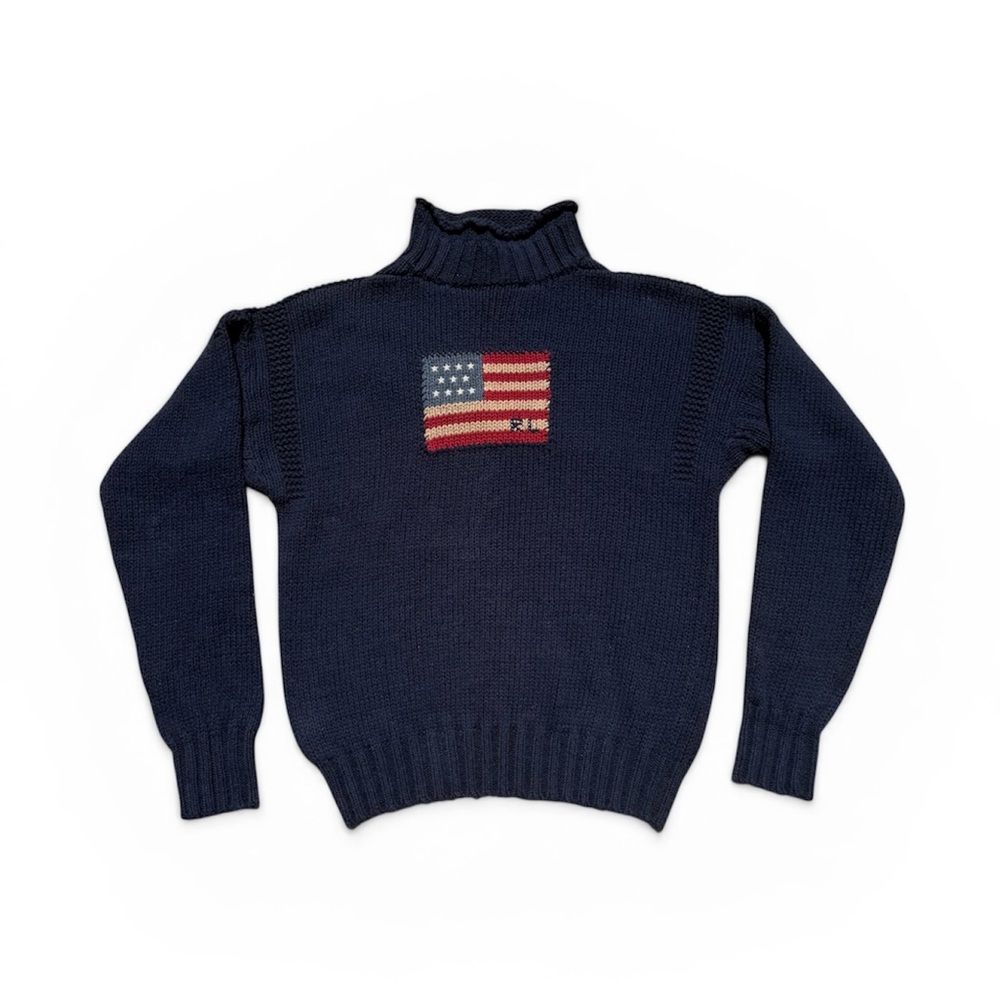 Vintage Ralph Lauren Polo Sport Navy American Flag Cableknit sweater